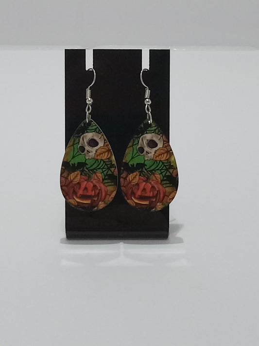 Pumpkin and Skull Earrings